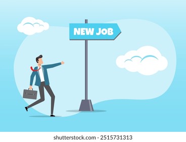 An illustration of businessman changing to new job opportunity. Change to new job, career or opportunity, improvement or advancement, recruitment or employment concept