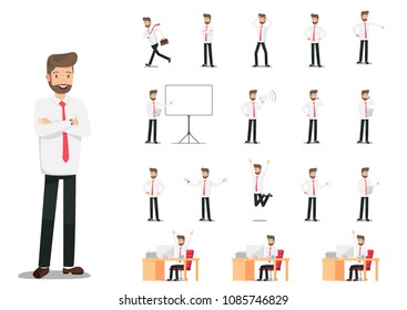illustration of Businessman character design a style flat simple,Vector The characteristic posture various of businessman.