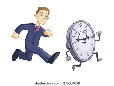 Illustration of the businessman chasing time