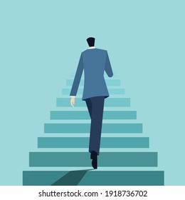 Illustration of a businessman climbing up the steps 