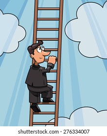 Illustration of the businessman climbing up to success by ladder