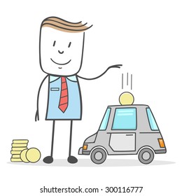 Illustration businessman collect money to buy a car