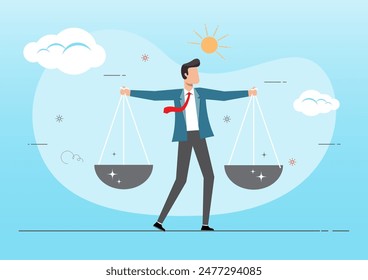 An illustration of Businessman comparing scale to be equal. Decision or balance concept