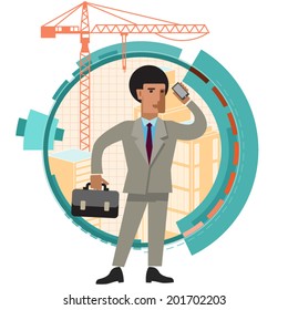 Illustration of a businessman in the construction industry. Flat design.