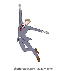 Illustration of a businessman dancing in musical style (white background, vector, cut out)