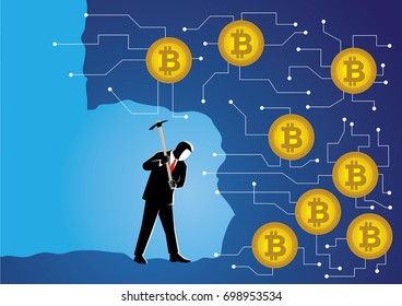 An Illustration of businessman digging to get crypto currency