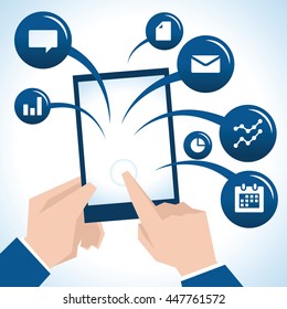 Illustration Of Businessman With Digital Tablet And Icons