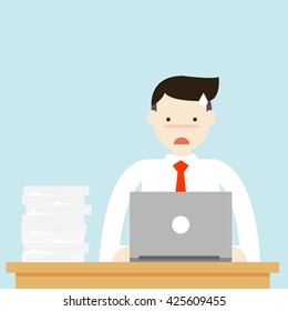 Illustration of the businessman dismember him works on table . Vector illustration flat style.