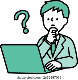 Illustration of a businessman in distress while operating a computer