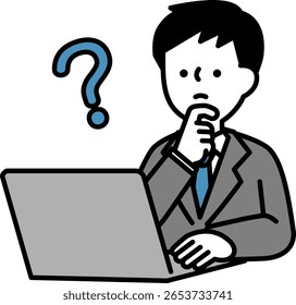 Illustration of a businessman in distress while operating a computer