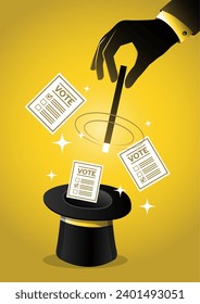 An illustration of businessman does a magic on a presidential election day vector concept