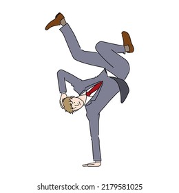 Illustration Of A Businessman Doing A Break Dance (white Background, Vector, Cut Out)