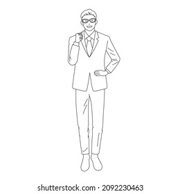 Illustration of a businessman doing a fist pump(white background, vector, cut out, line art)