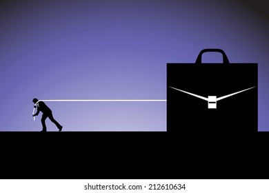 illustration of businessman is draging case
