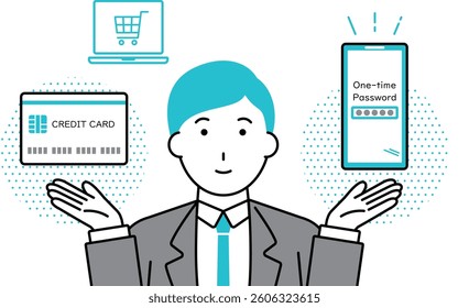 Illustration of a businessman explaining 3D Secure