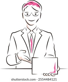 Illustration of a businessman explaining on a tablet computer