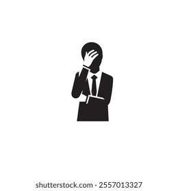 Illustration of Businessman Expressing Stress and Anxiety in Black and White. The image conveys emotions of worry, frustration, and pressure commonly found in professional environments.