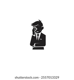 Illustration of Businessman Expressing Stress and Anxiety in Black and White. The image conveys emotions of worry, frustration, and pressure commonly found in professional environments.