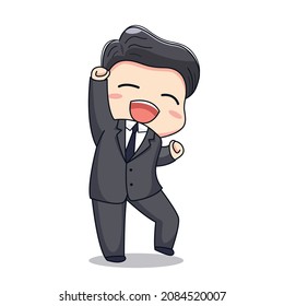 illustration of a businessman feeling happy. Cute kawaii chibi character design