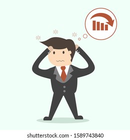 Illustration of Businessman fell depressed when his income down