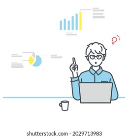 Illustration of a businessman flashing during desk work. vector.