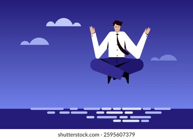 Illustration of a businessman floating in air practicing mindfulness