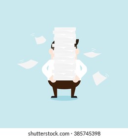 Illustration of businessman gets a lot of work. Vector illustration flat style.