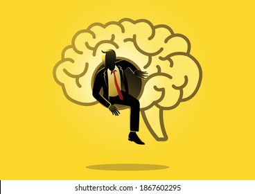 An illustration of businessman getting out of brain