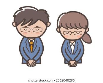 Illustration of a businessman with glasses bowing and apologizing