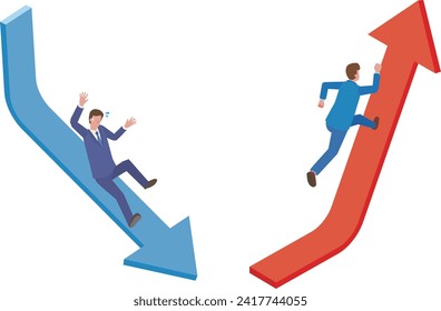 Illustration of a businessman going down and a businessman going up