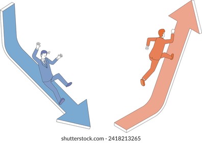 Illustration of a businessman going down and a businessman going up