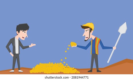 An illustration of a businessman and a gold miner with some gold coin