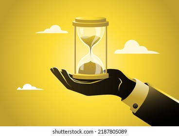 An illustration of a businessman hand holding an hourglass