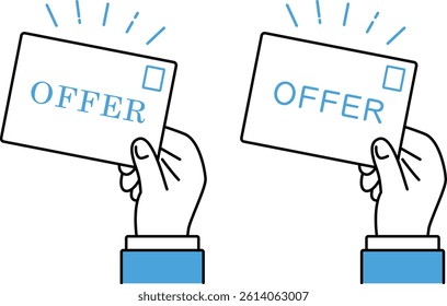 Illustration of a businessman handing over an envelope with the word offer written on it