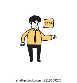 Illustration of a businessman with handshaking gesture, Hand drawn Vector Illustration doodle style