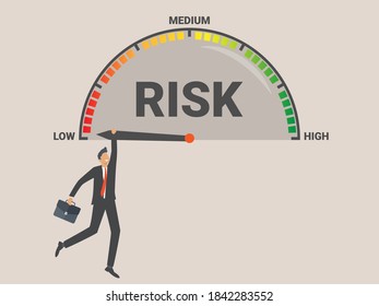 Illustration Businessman Hanging On Risk Meter Stock Vector (Royalty ...