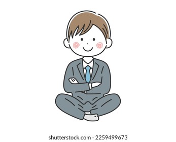 An illustration of a businessman with his arms folded and cross-legged.