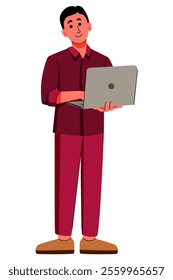 Illustration of Businessman Holding Laptop