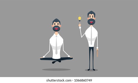 Illustration of businessman with an idea when standing and businessmen are you working on the table.