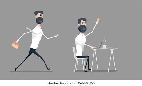 Illustration of businessman with an idea when standing and businessmen are you working on the table.