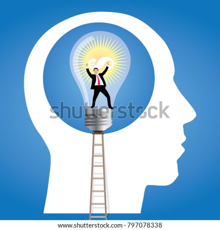 An illustration of businessman inside big head