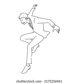 Illustration of a businessman jumping off dashingly (white background, vector, cut out)