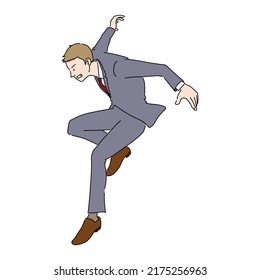 Illustration of a businessman jumping off dashingly (white background, vector, cut out)