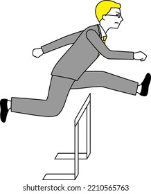 Illustration of a businessman jumping over a hurdle (white background, vector, clipping)