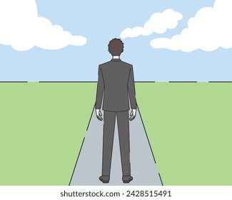 Illustration of a businessman looking to the future
