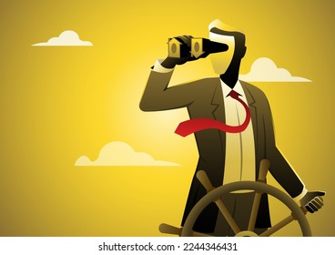 An illustration of a businessman looking through housing market binocular to see upcoming market