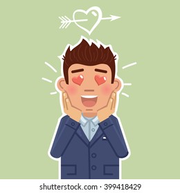 Illustration of a businessman in love. Fall in love, emoji, facial expression, emotional face. Flat style vector illustration