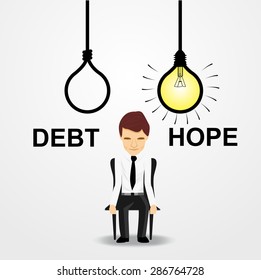 illustration of businessman making a choice between life and death, debt and hope