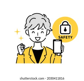 Illustration of a businessman and mobile security.