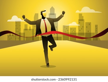 An illustration of businessman on the finishing line in competition concept
